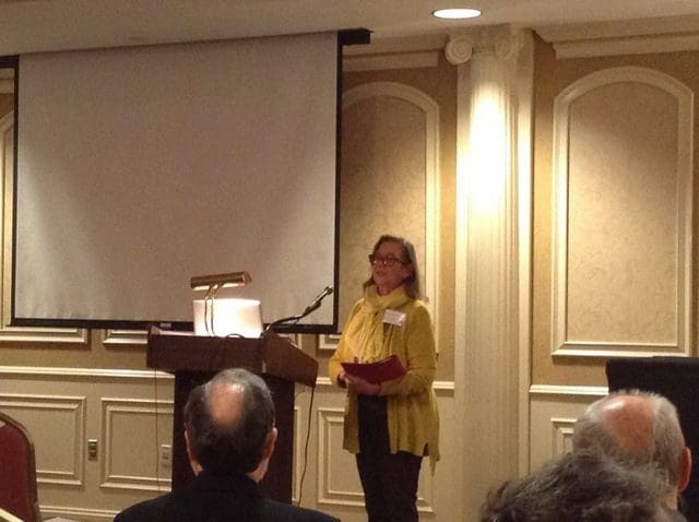 Victoria Harrison speaking about the importance of research after receiving the Caskie Research Award Victoria Harrison